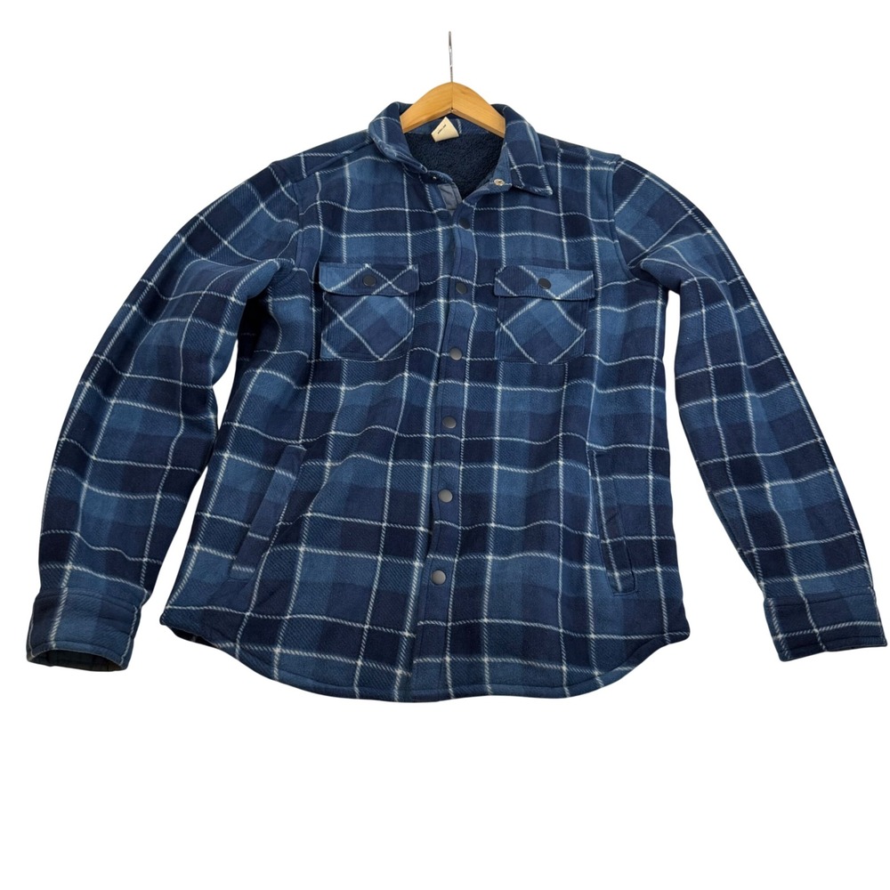 Voyager Mens Blue Plaid Sherpa Lined Fleece Shirt Jacket Size Medium Shacket